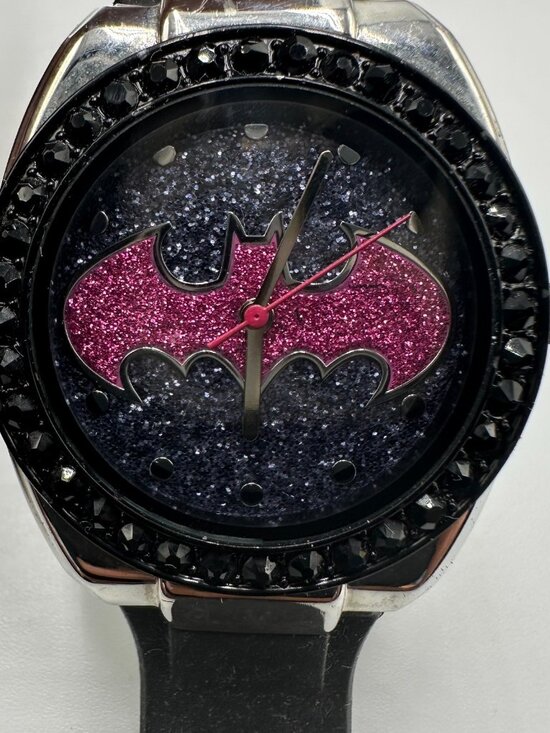 Accutime Accessories - 3/$30 Batgirl Pink Emblem Watch Women Silver Tone Black Rhinestone Bezel